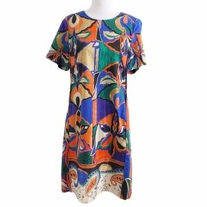 KOBI HALPERIN COLORFUL ABSTRACT SHORT SLEEVE SHIFT DRESS - S